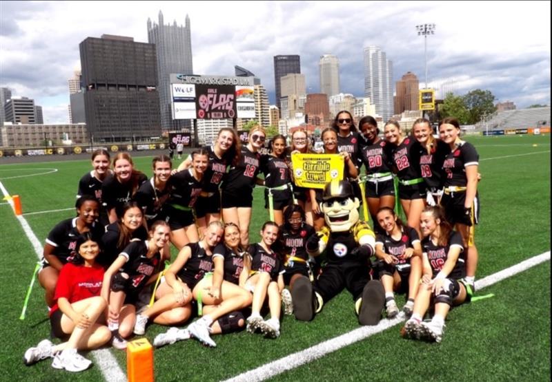 Moon Girls Flag Football Team before playing the championship game in the 2025 season.