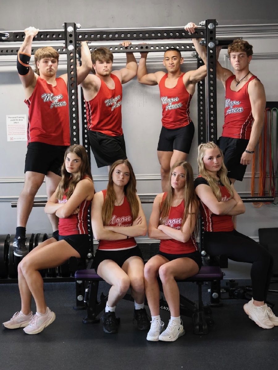(From L to R, Top to Bottom) Thad and Elijah Novak, Marcus McGill, Noah Koepfer, Rachel Stepp, Maria Depner, Caroline Hall, and Morgan Erkens at Nixon TF Media Day